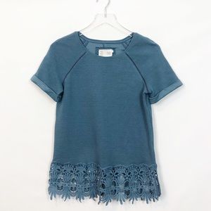 Saturday Sunday Ribbed Lace Trim Top XS